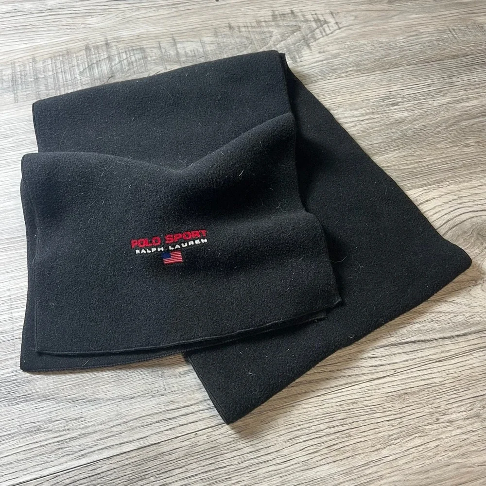 Polo Sport Scarf Mens OS Black Fleece Embroidered Logo USA Vintage Ralph Lauren